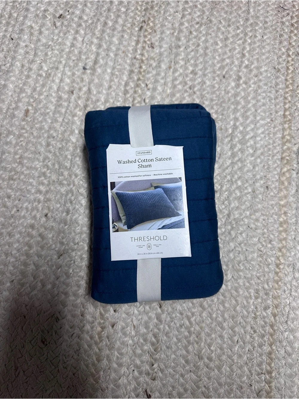 NEW Threshold Washed Cotton Indigo Sateen Quilted Sham